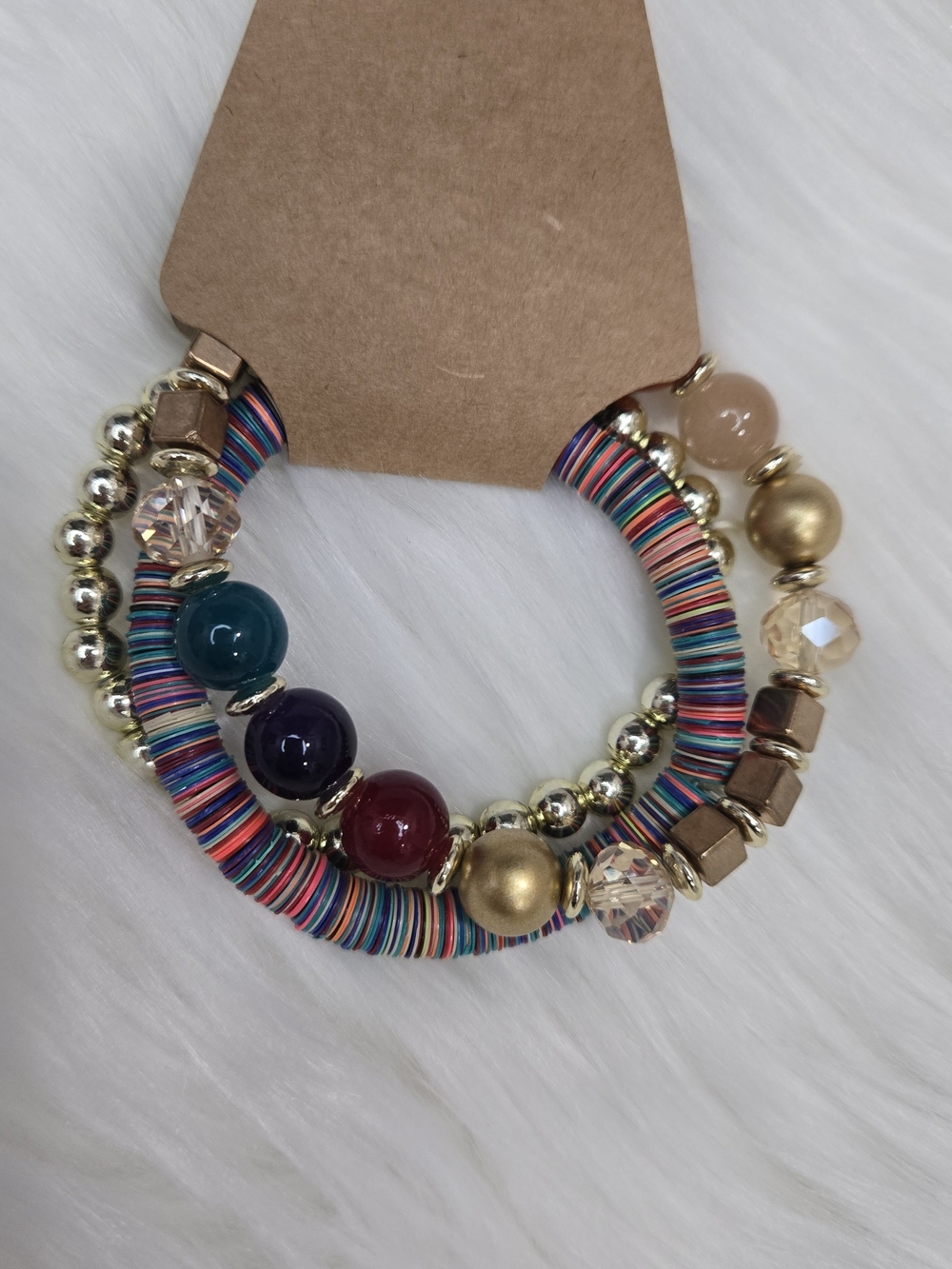 Fashion Jewelry Multicolor Disc & Gold Bead Bracelet Set